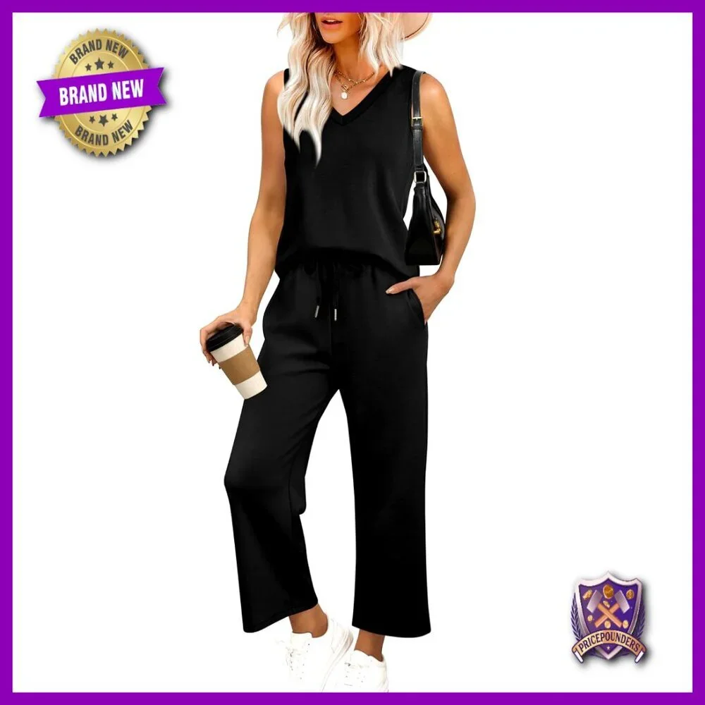 Two Piece Lounge Set V Neck Top Wide Leg Pants Minimal Comfort Outfit